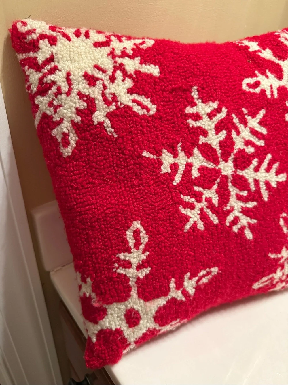 Source Unknown Red Holiday Snowflake Pillow